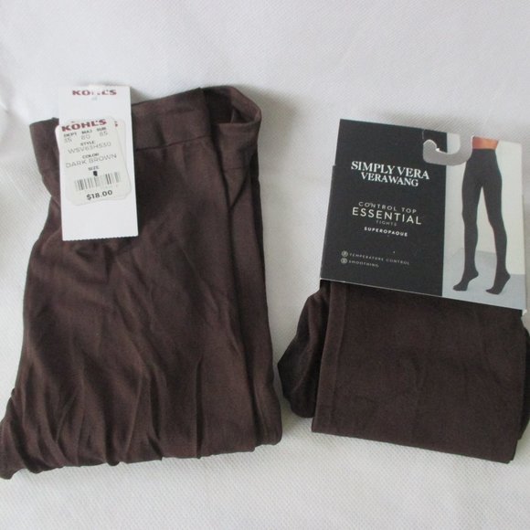 Vera Wang Accessories - NWT - 2 Pairs Simply Vera Wang Control Top Tights - Brown - sz 1 - MSRP $36.00